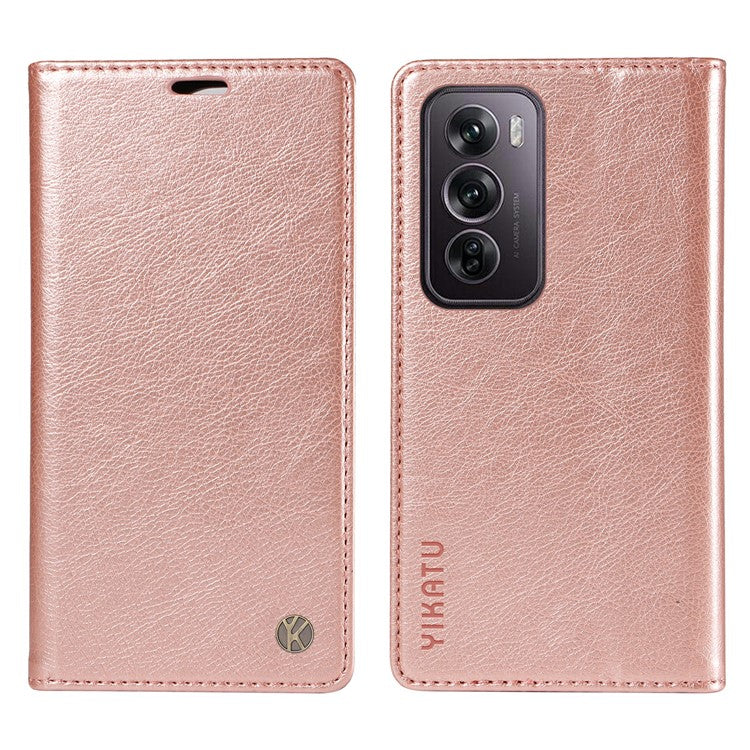 YIKATU YK-006 For Oppo Reno12 Pro 5G (Global) / (China) Wallet Phone Case Litchi Texture Leather Cover - Rose Gold