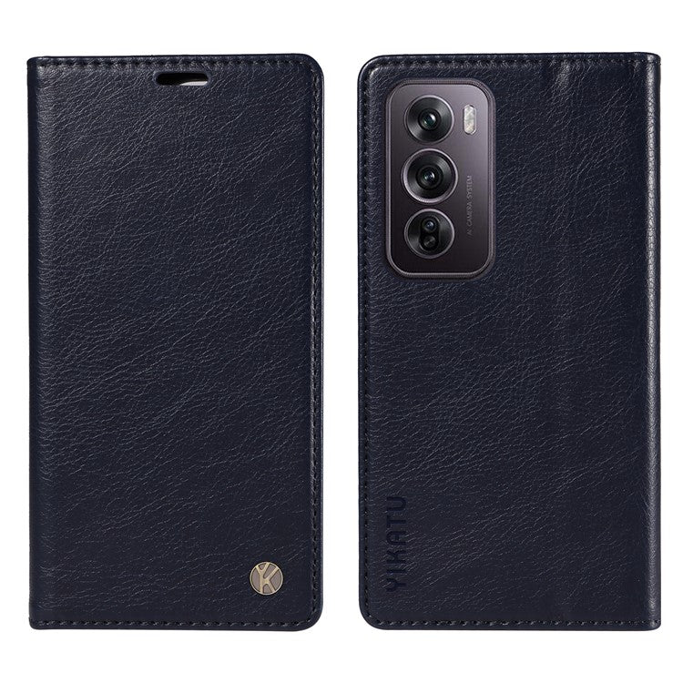 YIKATU YK-006 For Oppo Reno12 Pro 5G (Global) / (China) Wallet Phone Case Litchi Texture Leather Cover - Navy Blue