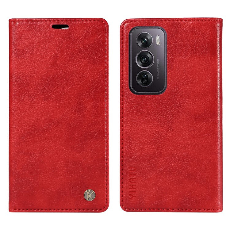 YIKATU YK-006 For Oppo Reno12 Pro 5G (Global) / (China) Wallet Phone Case Litchi Texture Leather Cover - Red