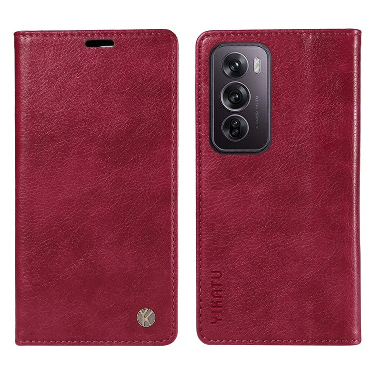 YIKATU YK-006 For Oppo Reno12 Pro 5G (Global) / (China) Wallet Phone Case Litchi Texture Leather Cover - Wine Red