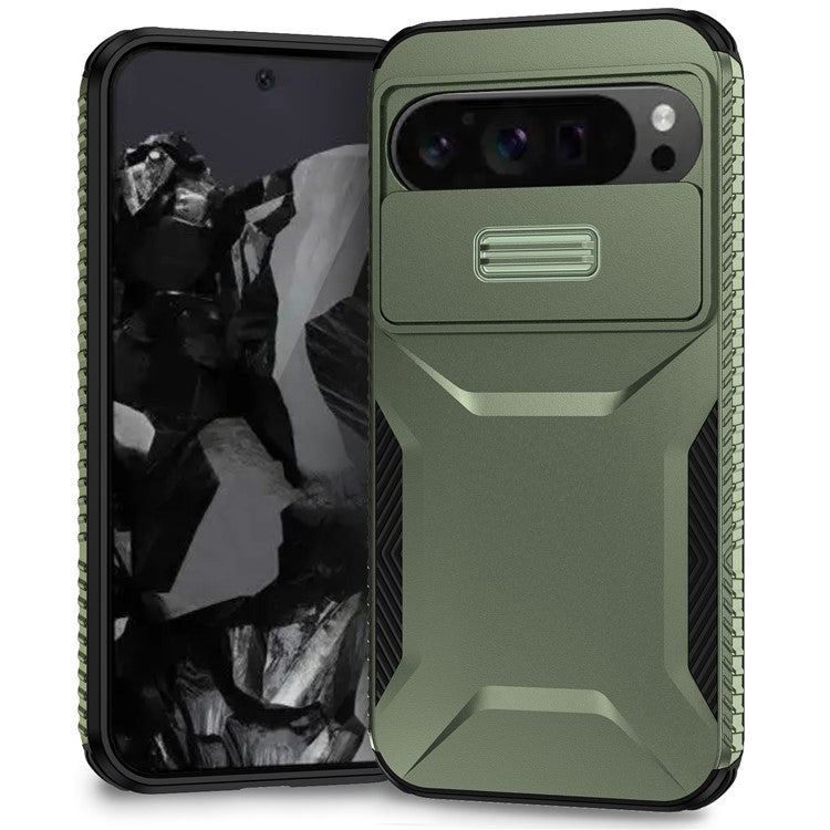 For Google Pixel 9 Pro XL Case TPU+PC Non-Slip Side Edge Phone Cover with Lens Lid - Green