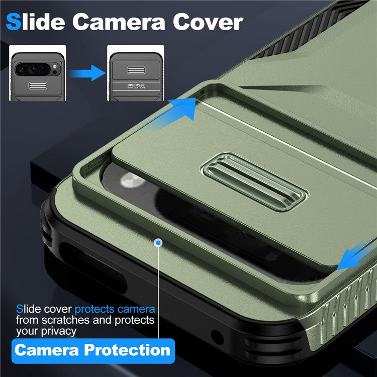 For Google Pixel 9 Pro XL Case TPU+PC Non-Slip Side Edge Phone Cover with Lens Lid - Green