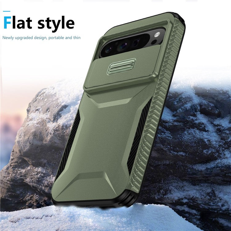 For Google Pixel 9 Pro XL Case TPU+PC Non-Slip Side Edge Phone Cover with Lens Lid - Green