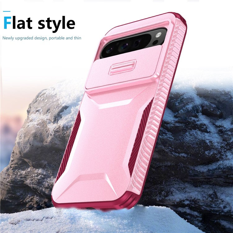 For Google Pixel 9 Pro XL Case TPU+PC Non-Slip Side Edge Phone Cover with Lens Lid - Pink / Wine Red