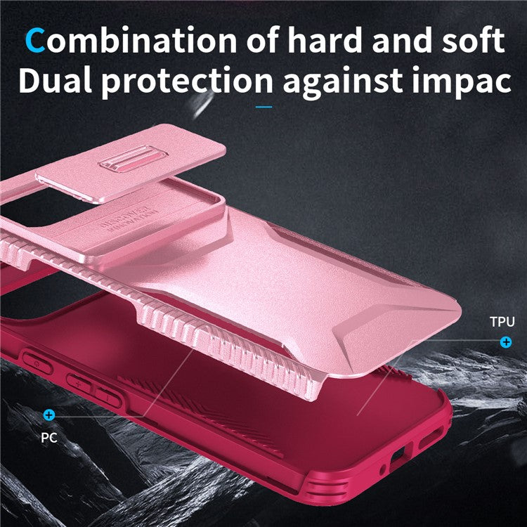 For Google Pixel 9 Pro XL Case TPU+PC Non-Slip Side Edge Phone Cover with Lens Lid - Pink / Wine Red