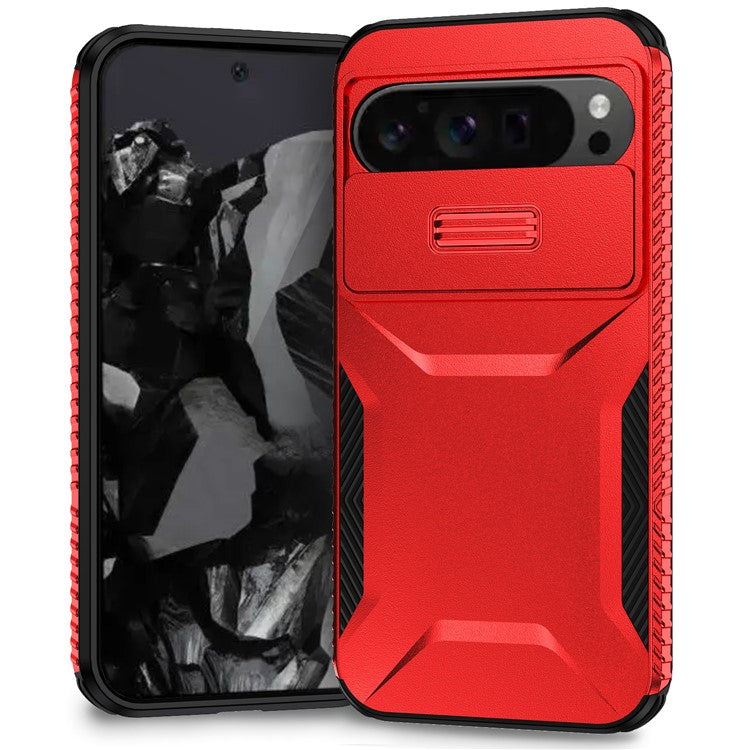 For Google Pixel 9 Pro XL Case TPU+PC Non-Slip Side Edge Phone Cover with Lens Lid - Red