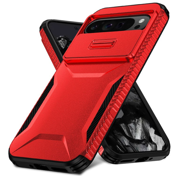 For Google Pixel 9 Pro XL Case TPU+PC Non-Slip Side Edge Phone Cover with Lens Lid - Red