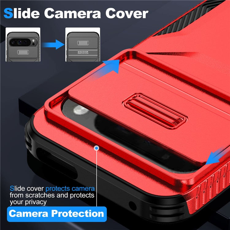 For Google Pixel 9 Pro XL Case TPU+PC Non-Slip Side Edge Phone Cover with Lens Lid - Red