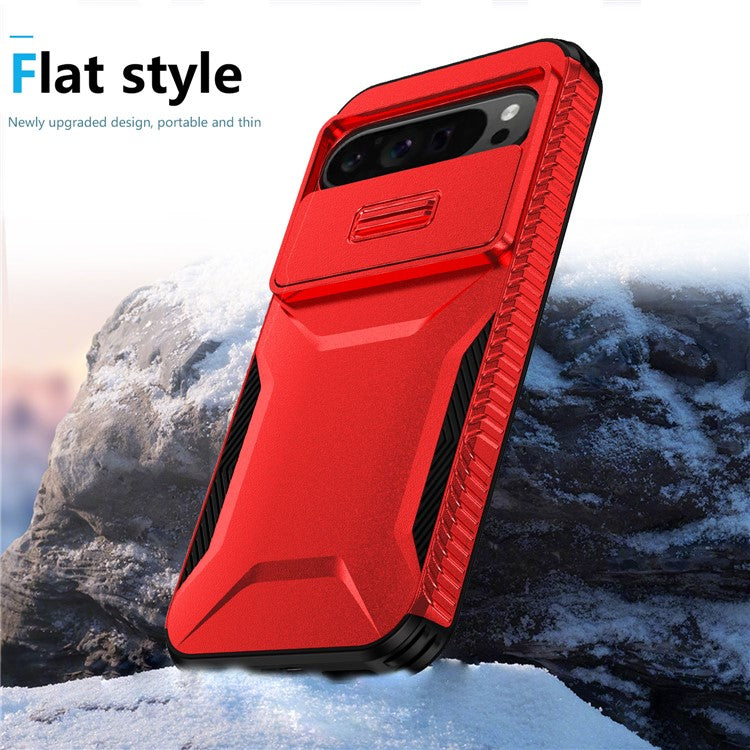 For Google Pixel 9 Pro XL Case TPU+PC Non-Slip Side Edge Phone Cover with Lens Lid - Red