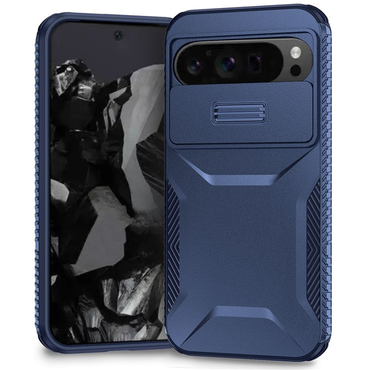 For Google Pixel 9 Pro XL Case TPU+PC Non-Slip Side Edge Phone Cover with Lens Lid - Blue