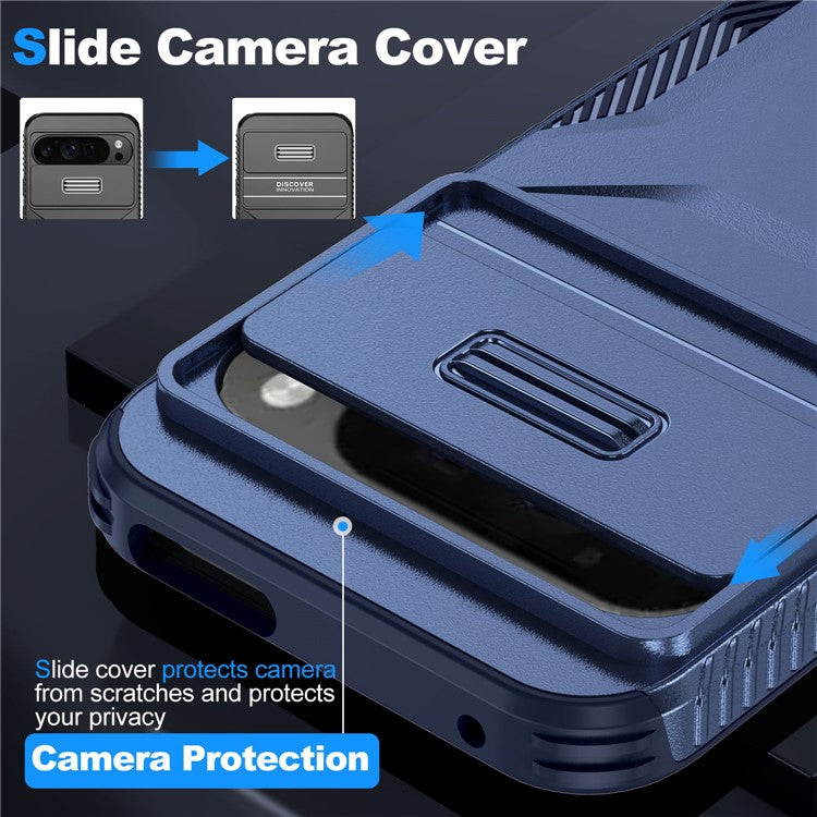 For Google Pixel 9 Pro XL Case TPU+PC Non-Slip Side Edge Phone Cover with Lens Lid - Blue