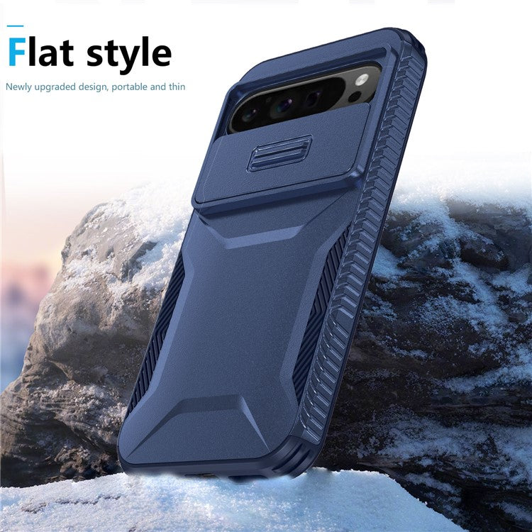 For Google Pixel 9 Pro XL Case TPU+PC Non-Slip Side Edge Phone Cover with Lens Lid - Blue