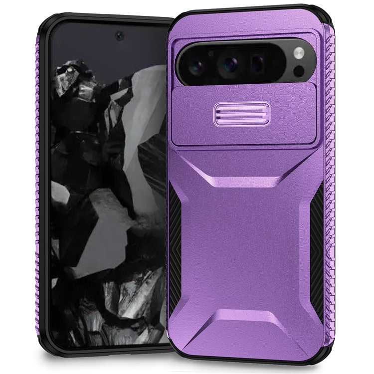 For Google Pixel 9 Pro XL Case TPU+PC Non-Slip Side Edge Phone Cover with Lens Lid - Purple