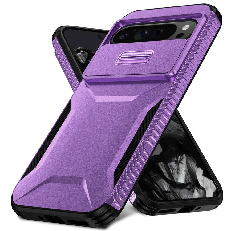 For Google Pixel 9 Pro XL Case TPU+PC Non-Slip Side Edge Phone Cover with Lens Lid - Purple