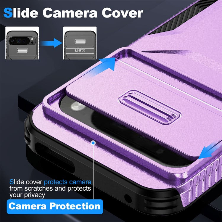 For Google Pixel 9 Pro XL Case TPU+PC Non-Slip Side Edge Phone Cover with Lens Lid - Purple