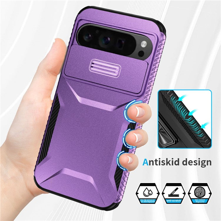 For Google Pixel 9 Pro XL Case TPU+PC Non-Slip Side Edge Phone Cover with Lens Lid - Purple