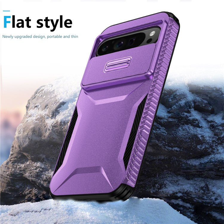 For Google Pixel 9 Pro XL Case TPU+PC Non-Slip Side Edge Phone Cover with Lens Lid - Purple