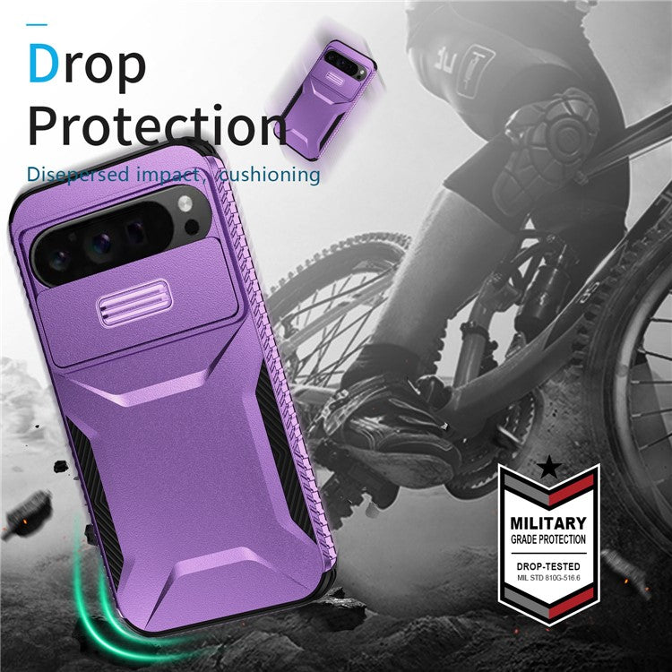 For Google Pixel 9 Pro XL Case TPU+PC Non-Slip Side Edge Phone Cover with Lens Lid - Purple