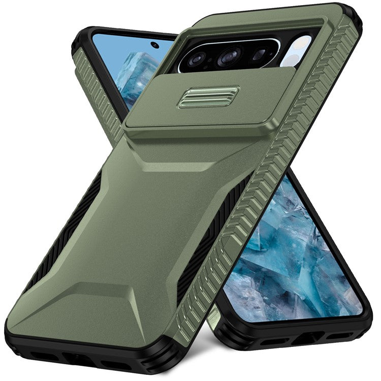 For Google Pixel 8 Pro Phone Case TPU+PC Non-Slip Side Edge Phone Cover with Lens Lid - Green