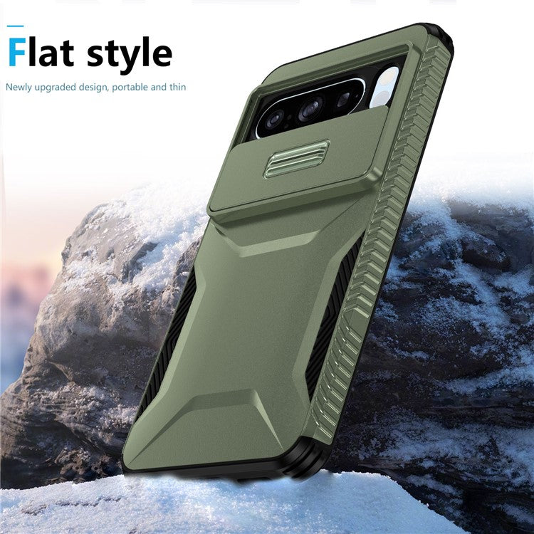 For Google Pixel 8 Pro Phone Case TPU+PC Non-Slip Side Edge Phone Cover with Lens Lid - Green