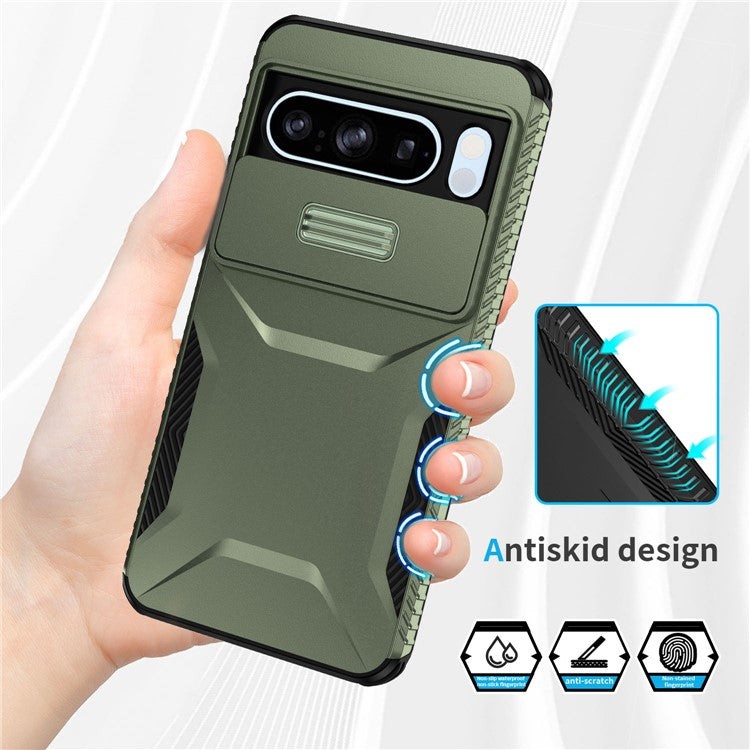 For Google Pixel 8 Pro Phone Case TPU+PC Non-Slip Side Edge Phone Cover with Lens Lid - Green