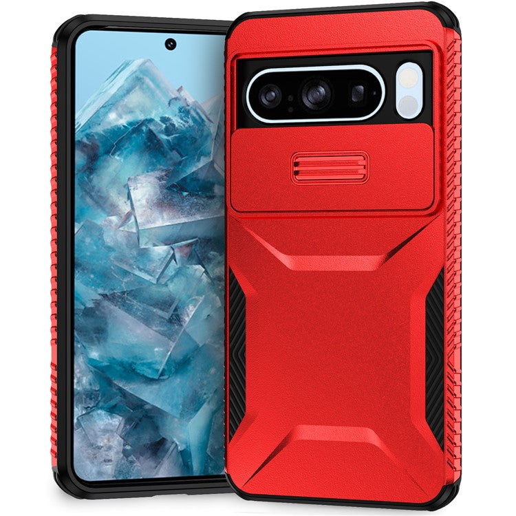 For Google Pixel 8 Pro Phone Case TPU+PC Non-Slip Side Edge Phone Cover with Lens Lid - Red