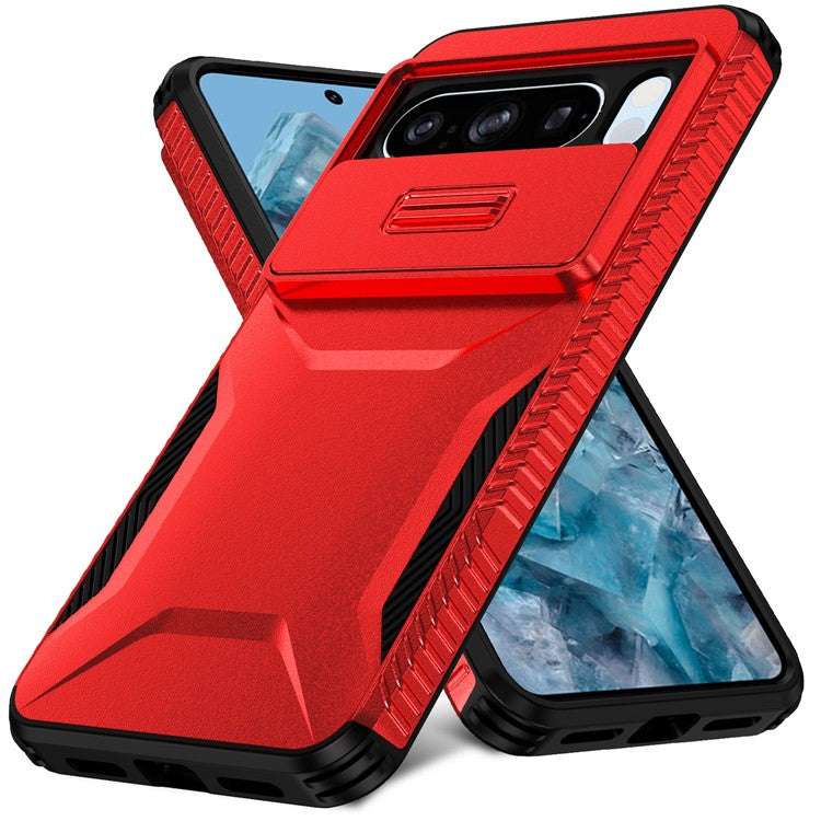 For Google Pixel 8 Pro Phone Case TPU+PC Non-Slip Side Edge Phone Cover with Lens Lid - Red