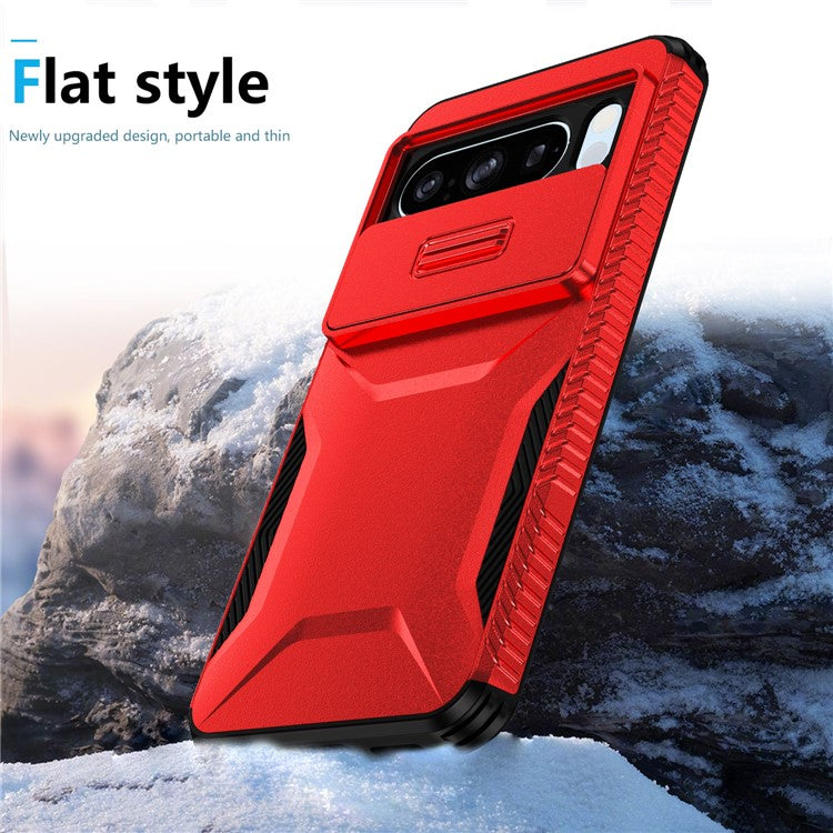 For Google Pixel 8 Pro Phone Case TPU+PC Non-Slip Side Edge Phone Cover with Lens Lid - Red