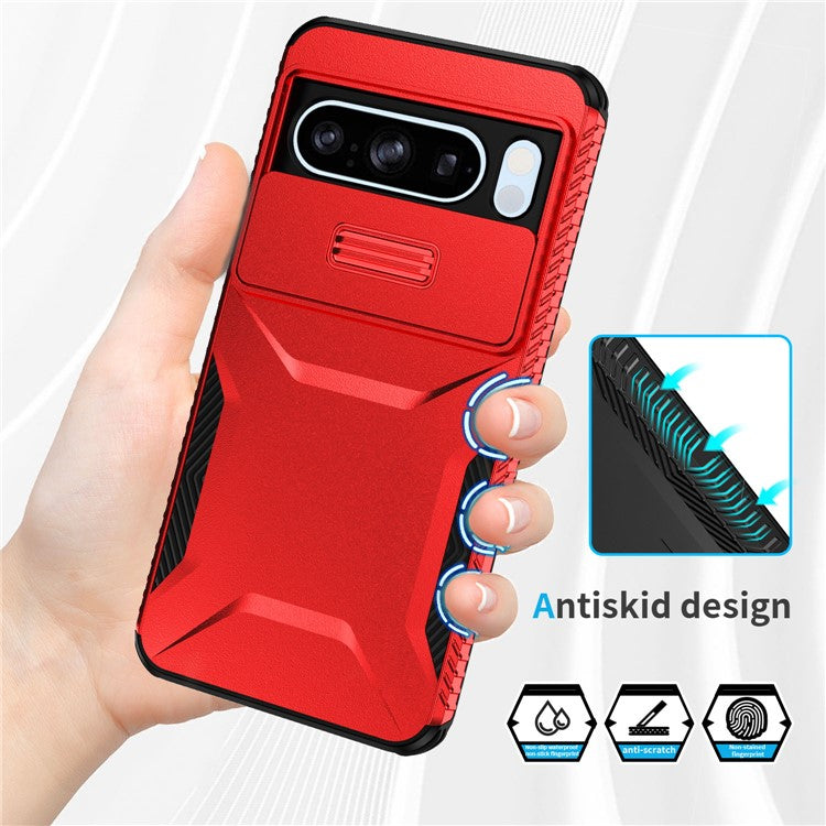 For Google Pixel 8 Pro Phone Case TPU+PC Non-Slip Side Edge Phone Cover with Lens Lid - Red