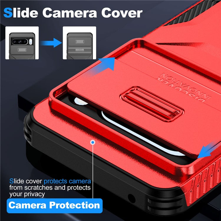 For Google Pixel 8 Pro Phone Case TPU+PC Non-Slip Side Edge Phone Cover with Lens Lid - Red