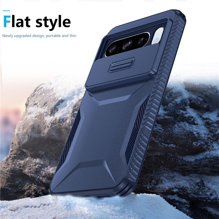 For Google Pixel 8 Pro Phone Case TPU+PC Non-Slip Side Edge Phone Cover with Lens Lid - Blue