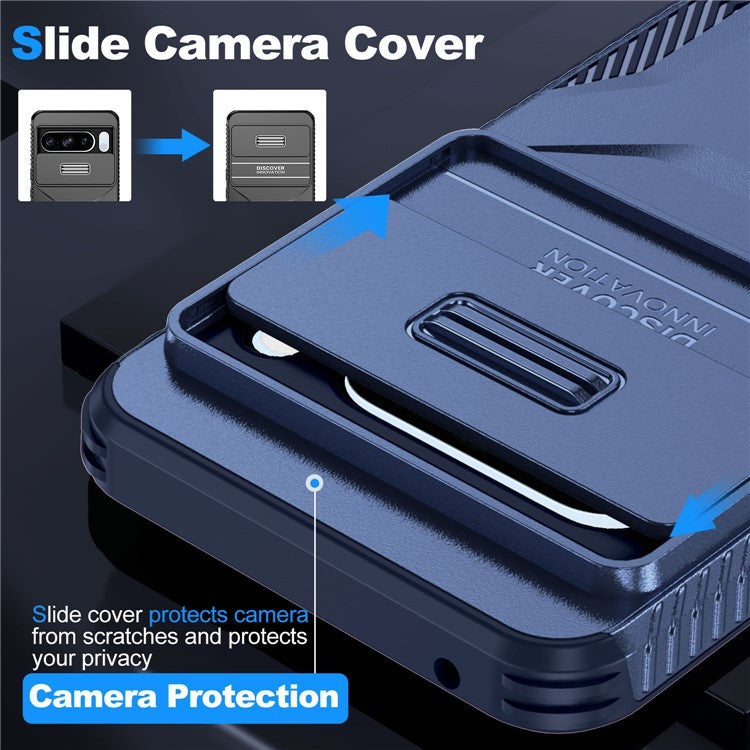 For Google Pixel 8 Pro Phone Case TPU+PC Non-Slip Side Edge Phone Cover with Lens Lid - Blue