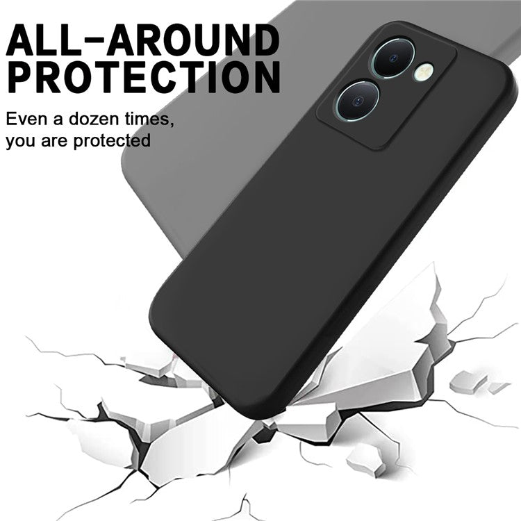 For vivo Y27s 4G Shockproof Case Liquid Silicone Phone Cover with Wrist Strap - Black