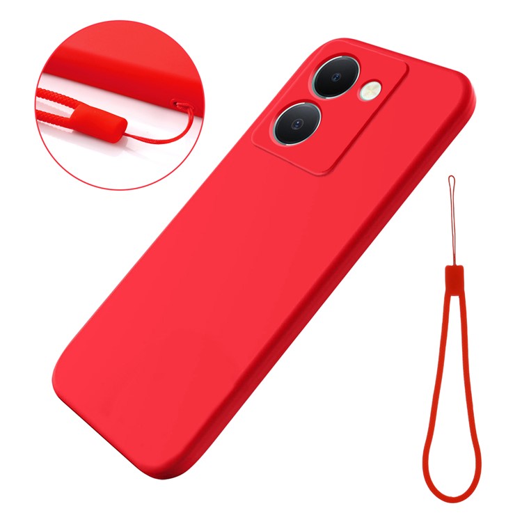 For vivo Y27s 4G Shockproof Case Liquid Silicone Phone Cover with Wrist Strap - Red