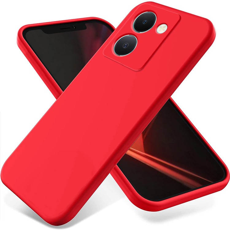 For vivo Y27s 4G Shockproof Case Liquid Silicone Phone Cover with Wrist Strap - Red