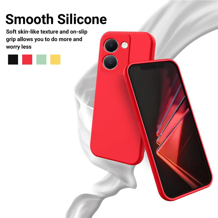 For vivo Y27s 4G Shockproof Case Liquid Silicone Phone Cover with Wrist Strap - Red