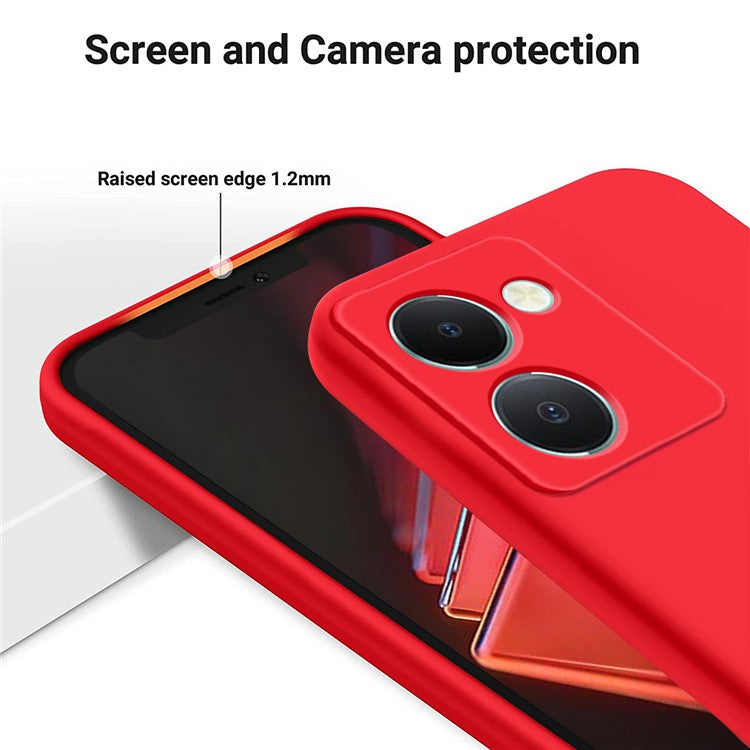 For vivo Y27s 4G Shockproof Case Liquid Silicone Phone Cover with Wrist Strap - Red