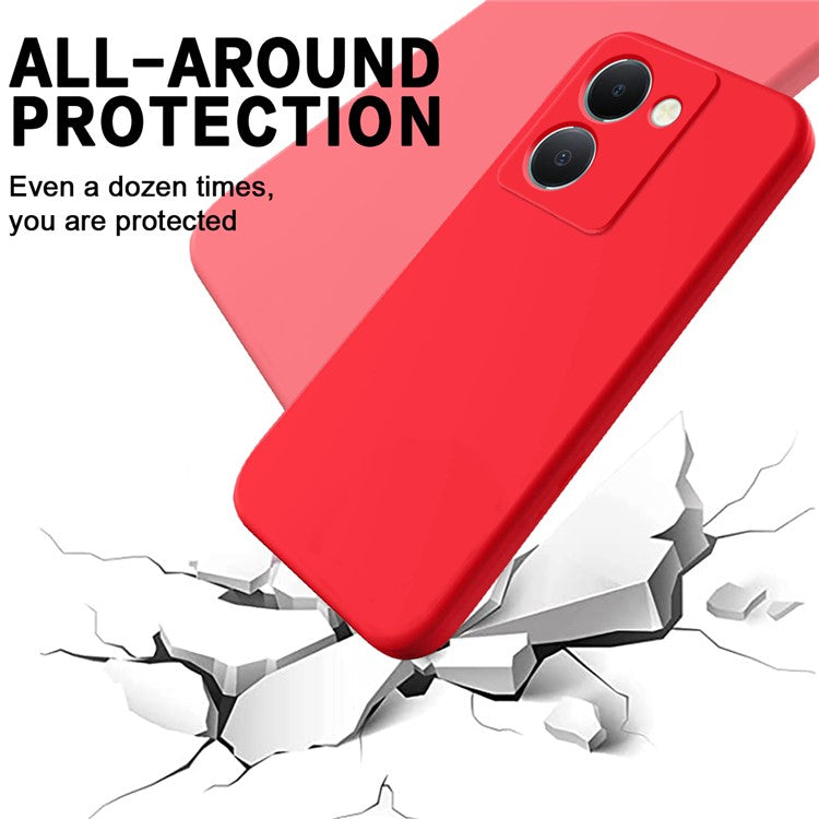 For vivo Y27s 4G Shockproof Case Liquid Silicone Phone Cover with Wrist Strap - Red