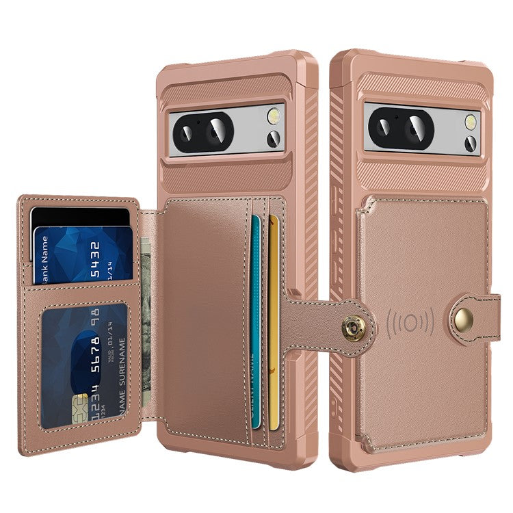 ZM03 For Google Pixel 8a Case Card Holder PU Leather+TPU Dual Layer Hybrid Protective Cover - Pink