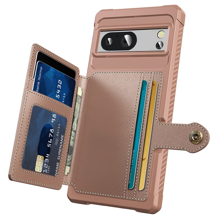 ZM03 For Google Pixel 8a Case Card Holder PU Leather+TPU Dual Layer Hybrid Protective Cover - Pink