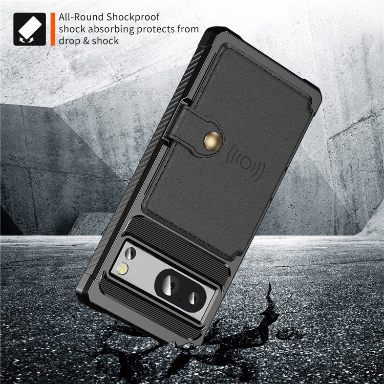 ZM03 For Google Pixel 8a Case Card Holder PU Leather+TPU Dual Layer Hybrid Protective Cover - Black