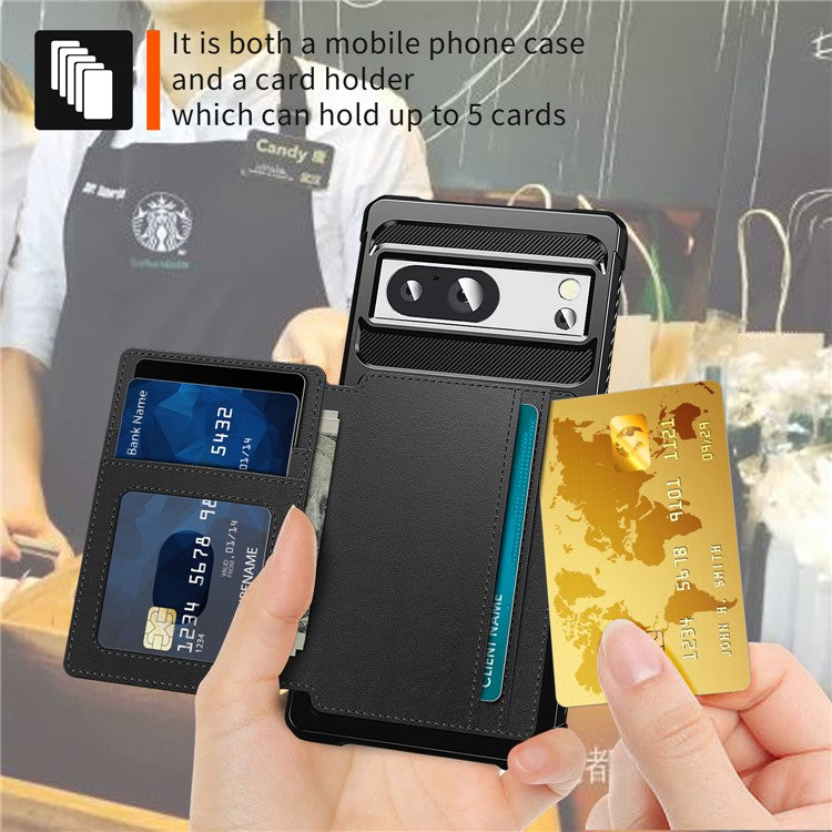 ZM03 For Google Pixel 8a Case Card Holder PU Leather+TPU Dual Layer Hybrid Protective Cover - Black