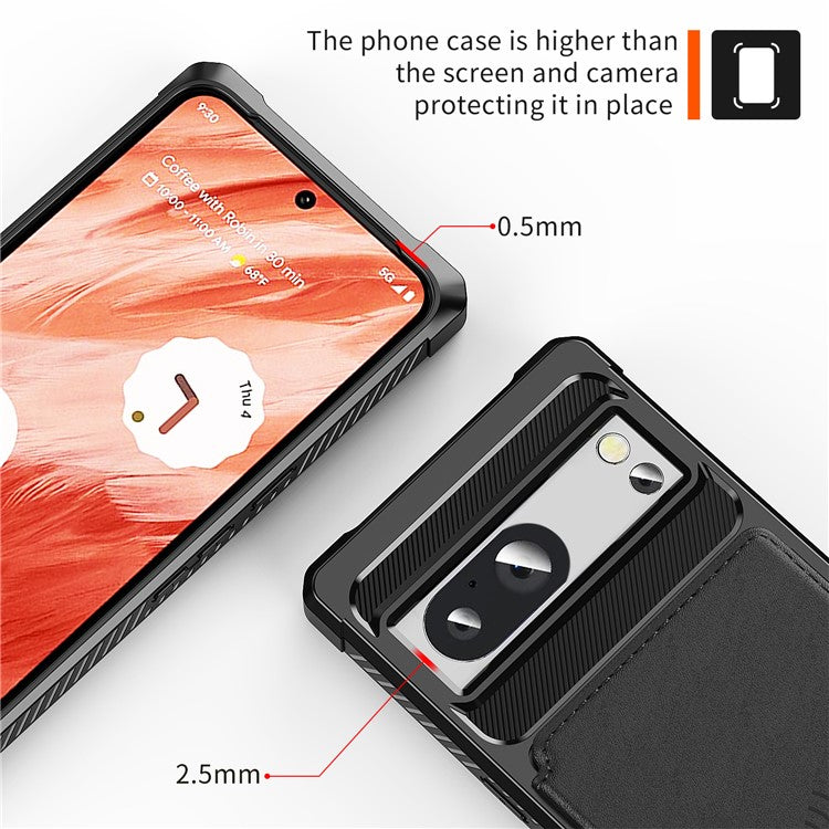 ZM03 For Google Pixel 8a Case Card Holder PU Leather+TPU Dual Layer Hybrid Protective Cover - Black