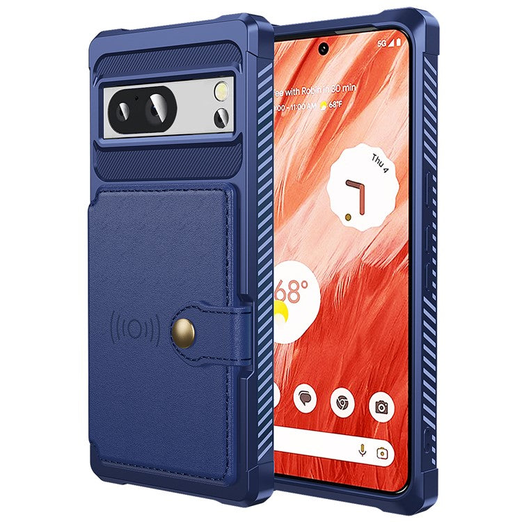 ZM03 For Google Pixel 8a Case Card Holder PU Leather+TPU Dual Layer Hybrid Protective Cover - Blue