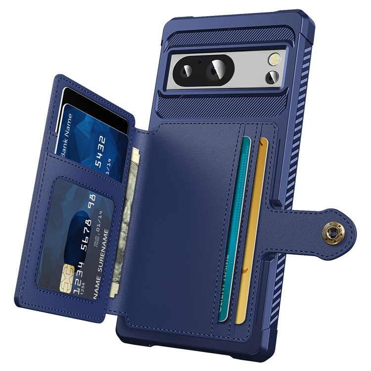 ZM03 For Google Pixel 8a Case Card Holder PU Leather+TPU Dual Layer Hybrid Protective Cover - Blue