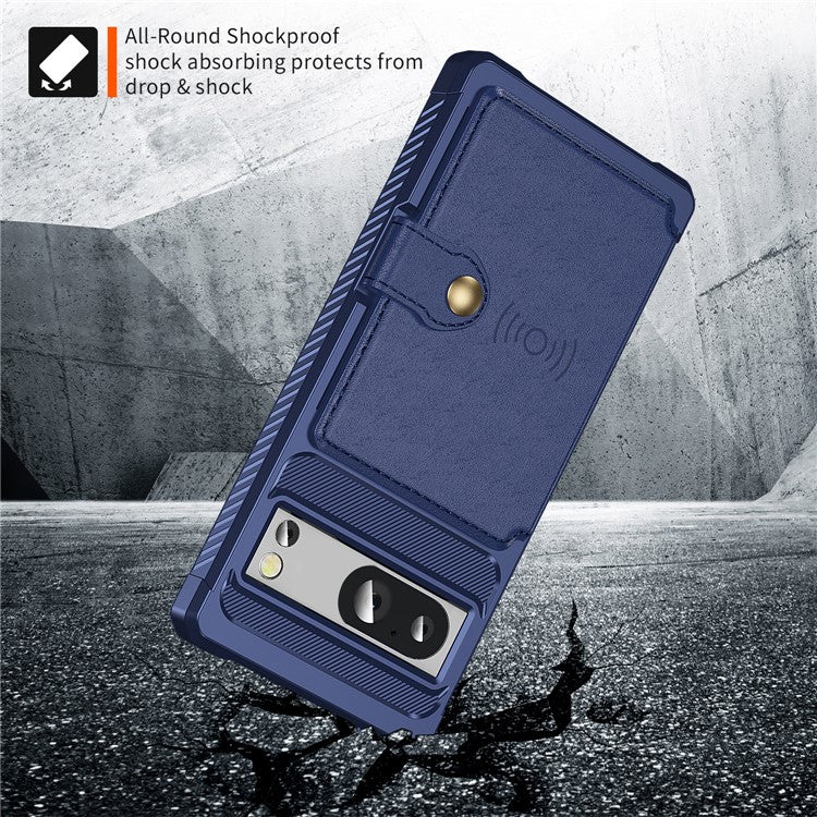 ZM03 For Google Pixel 8a Case Card Holder PU Leather+TPU Dual Layer Hybrid Protective Cover - Blue