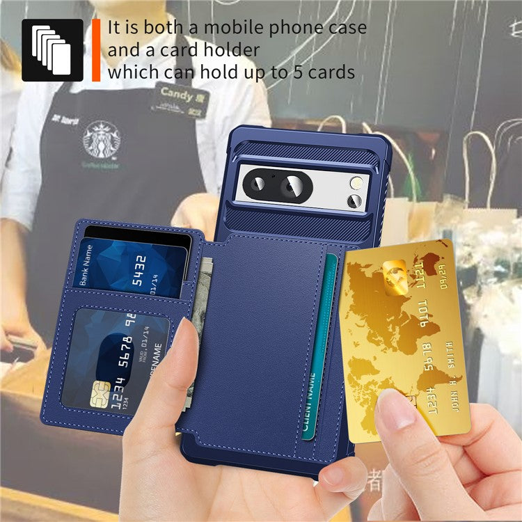 ZM03 For Google Pixel 8a Case Card Holder PU Leather+TPU Dual Layer Hybrid Protective Cover - Blue