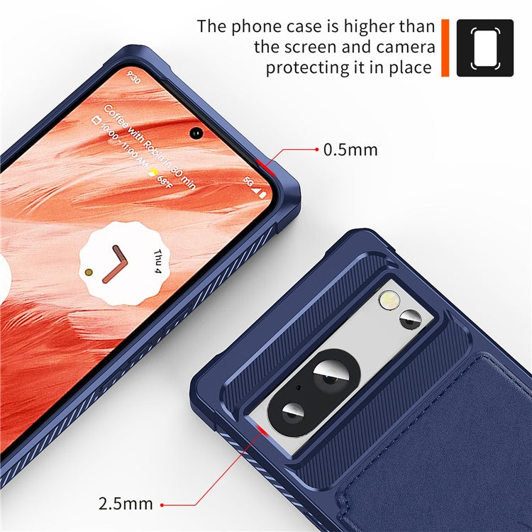 ZM03 For Google Pixel 8a Case Card Holder PU Leather+TPU Dual Layer Hybrid Protective Cover - Blue