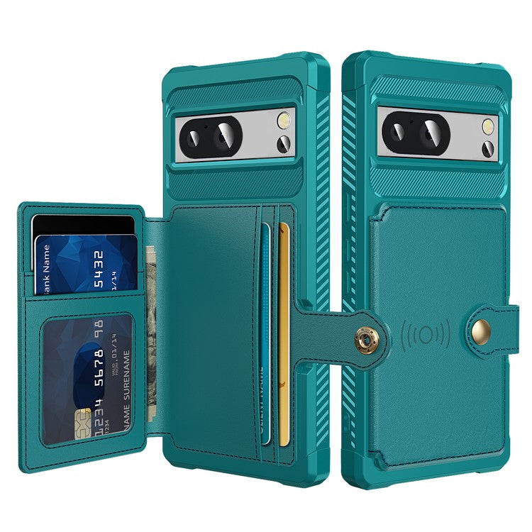 ZM03 For Google Pixel 8a Case Card Holder PU Leather+TPU Dual Layer Hybrid Protective Cover - Green