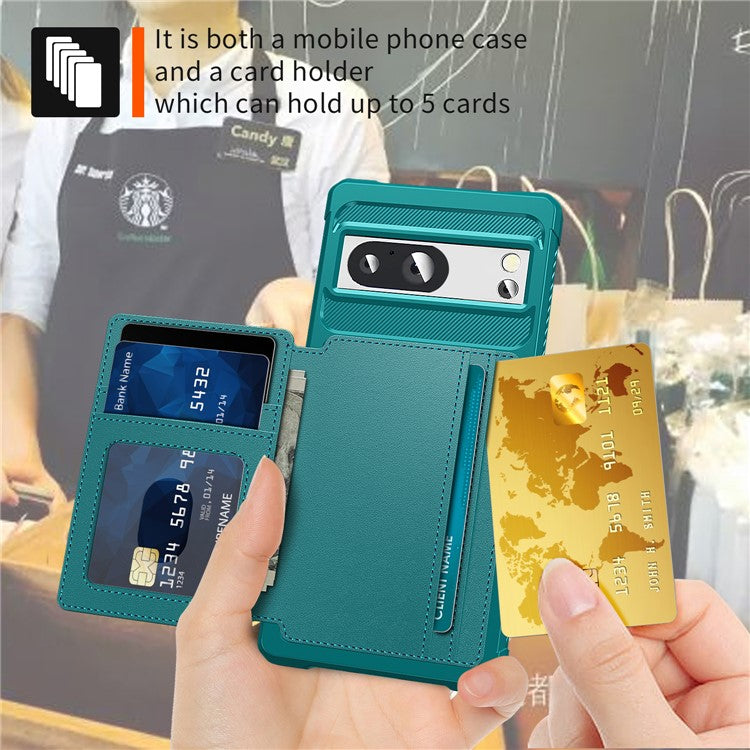 ZM03 For Google Pixel 8a Case Card Holder PU Leather+TPU Dual Layer Hybrid Protective Cover - Green